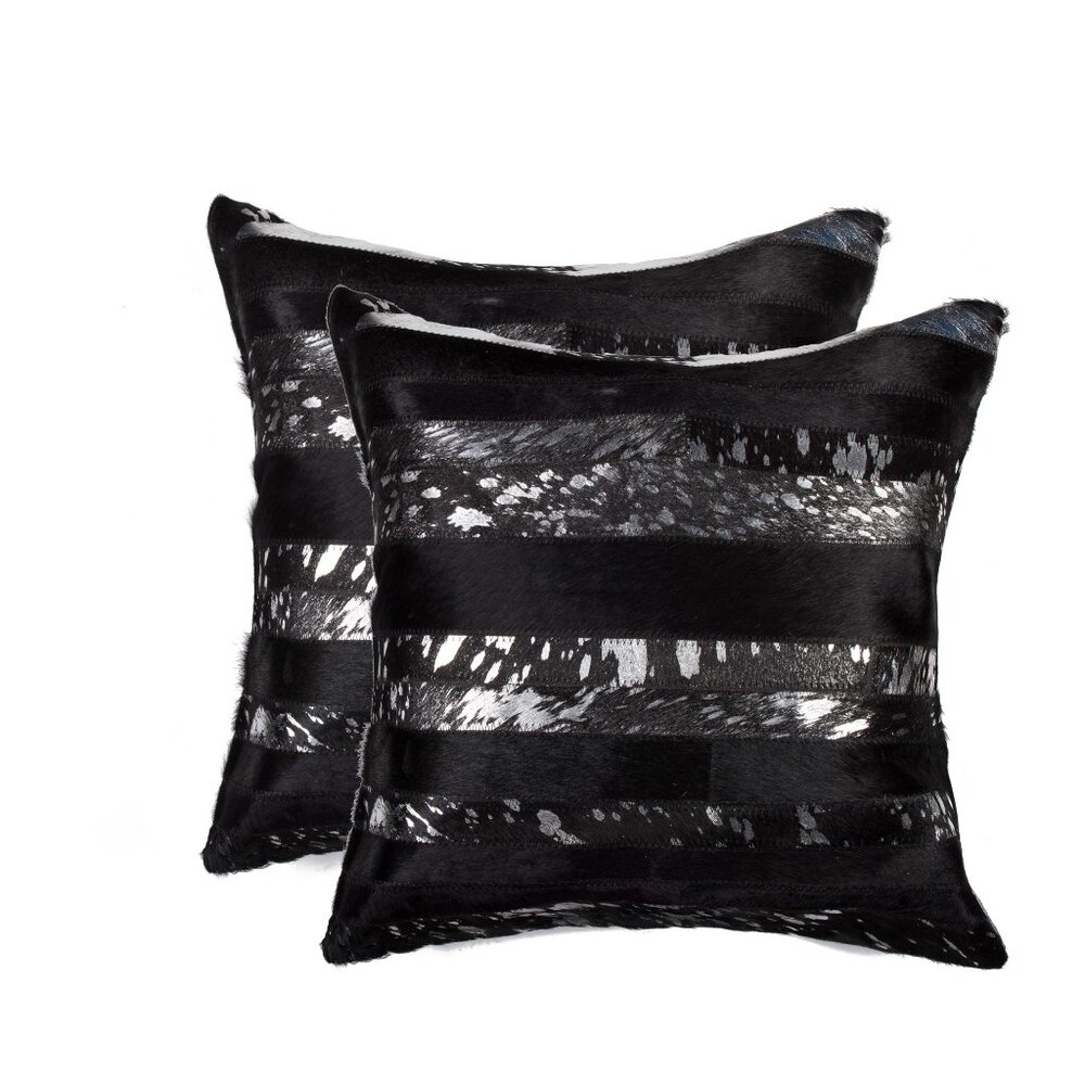Natural Home Decor Torino Madrid Cowhide Pillow | 2-Piece | Black & silver
